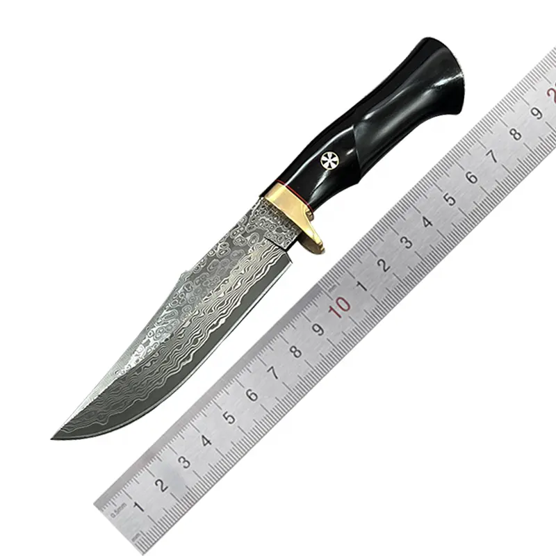 गर्म बिक्री उच्च गुणवत्ता वाले शिकार चाकू वीजी10 दमिश्क स्टील जंगल जीवन रक्षा पोर्टेबल फुल टैंग कैम्पिंग चाकू
