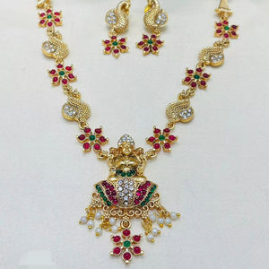 Juego de Joyería Kundan de Cristal Chapado en Oro y Cobre Vintage de Alta Calidad al por Mayor, Collar Largo para Novia, Boda, Fiesta - Product Image 1