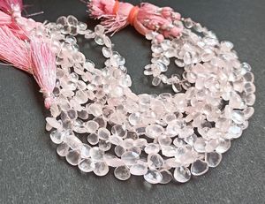 Natural Rose Quartz Faceted Heart Shape Briolette 6-7MM Rose Quartz Gemstone Beads 8 Inch Strand For Jewelry Making Wholesale - Product Image 3