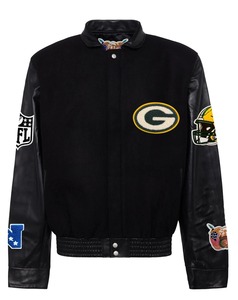 Veste varsity en cuir Green Bay Packers, écologique, coupe-vent, streetwear, noire - Product Image 1