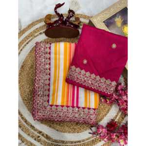 Hermoso Sari bordado con borde de encaje para fiestas Vestidos elegantes - Product Image 3