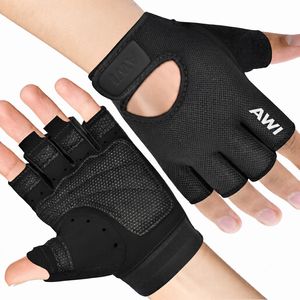 Guantes Deportivos Unisex de Medio Dedo, Transpirables, con Palma de Cuero, para Levantamiento de Pesas, Entrenamiento en Gimnasio, con Soporte de Muñeca con Cierre de Velcro - Product Image 1