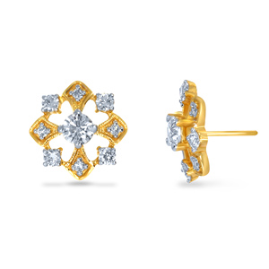 Boucles d'oreilles clous florales en or jaune 14 carats avec diamants de laboratoire taille brillant rond, bijoux classiques pour femme à porter au quotidien - Product Image 3