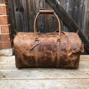 กระเป๋าเดินทางหนังแท้แบบยูนิเซ็กซ์ สไตล์วินเทจ สำหรับเดินทางช่วงสุดสัปดาห์  ขนาดใหญ่ จุของได้เยอะ ใช้ได้หลากหลาย  พร้อมซิป รุ่น LDB-0247 - Product Image 1