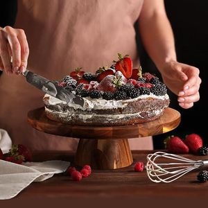 Support à gâteau rustique en bois massif avec base surélevée pour célébrations de fiançailles, desserts et événements de restauration - Product Image 2