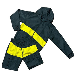 Adult Unisex Green Pink Color Block Tracksuit Hooded Jacket Shorts Set Windproof Breathable Lightweight Nylon Casual Elastic - Product Image 2