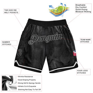 Pantalones Cortos de Baloncesto de Malla con Textura de Serpiente Negra para Hombre, de Secado Rápido, Transpirables, para Entrenamiento Atlético, con Logotipo Personalizado, Suministro al por Mayor, OEM - Product Image 2