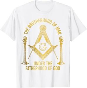 เมสัน ฟรีเมสัน เสื้อยืดลายสัญลักษณ์สี่เหลี่ยมและเข็มทิศของสมาคมเมสัน สีพื้น: ผ้าฝ้าย 100% - Product Image 2