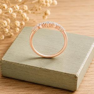 Minimalist Trendy Wedding Band Marquise & Round Lab Grown Diamond Curve 10k 14k 18k Solid Gold For Women Dainty <b>Stacking</b> <b>Ring</b> - Product Image 4
