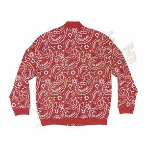 เสื้อแจ็คเก็ตบอมเบอร์พิมพ์ลายเพสลีย์สีแดงสำหรับผู้ชาย ปกคอพับ ปิดด้วยซิป สวมใส่สบายๆ ในฤดูใบไม้ร่วง ทรงปกติ ไซส์พลัส - Product Image 2