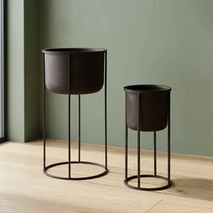 Macetas Modernas de Metal Bronce Oscuro con Soporte Circular Alto de Hierro, Porta Macetas Minimalistas para Interiores, Exteriores y Jardín - Product Image 4