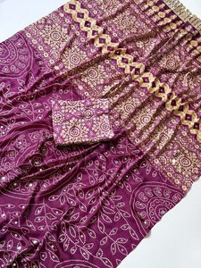 Sari en soie Bandhani Héritage avec dentelle miroir impériale, Sari Réflexion Royale, Collection Luxe Bandhani, Sari en soie Miroir Grâce - Product Image 2