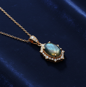 Collier pendentif en labradorite 16 pouces 10g avec CZ, argent sterling 925, plaqué or 18 carats, bijoux fins, cadeau pour femmes - Product Image 1