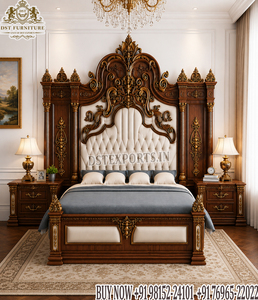 ซื้อชุดเฟอร์นิเจอร์ห้องนอนสไตล์ฝรั่งเศสแกะสลักสีทองขาวแบบราชวงศ์  ชุดห้องนอนไม้สักสไตล์ตุรกีทำมือ พร้อมการตกแต่งสีขาวทอง - Product Image 2