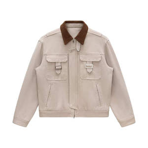 Chaqueta vaquera para hombre, de lona de algodón puro, color liso, estilo piloto americano, solapa retro, informal, con logo frontal - Product Image 1