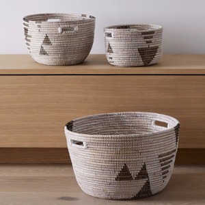 Set of 3 seagrass <b>baskets</b> with triangular patterns Handmade <b>Storage</b> <b>Basket</b> Wholesale eco-friendly Made in Vietnam - Product Image 5