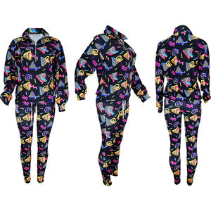 Ensemble de survêtement pour femme à imprimé géométrique avec fermeture éclair, manches longues, tricoté, style Y2K, coupe ajustée, toutes saisons - Product Image 4