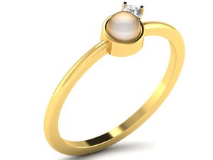 Bague empilable minimaliste pour femme en or massif 10 carats, perle d'eau douce et diamant de laboratoire, faite à la main, certifiée, idéale comme cadeau - Product Image 1