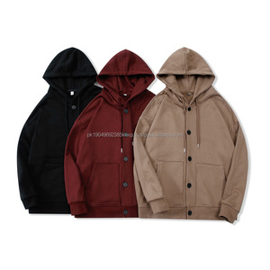 Winter Custom Heavyweight 400g Zip Collar Fleece Hoodies Full Zip Up Oversized Hoodies - Product Image 3