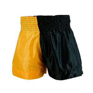 Pantalones Cortos de Boxeo Negros y Amarillos para Hombre con Logotipo Frontal Personalizado, Pantalones Cortos de Tela de Poliéster Elástica de Color Sólido - Product Image 3