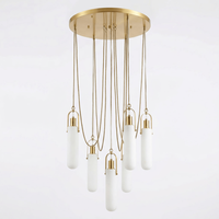 Suspension cylindrique moderne en laiton, abat-jour en albâtre, tension universelle, éclairage blanc chaud doux 2700K, économie d'énergie, 48kg