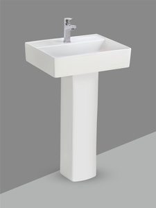 Lavabo Cuadrado de Cerámica con Pedestal, Lavabo de Baño Suspendido en la Pared con Pedestal Completo, Lavabo de Pie, Blanco Brillante - Product Image 1