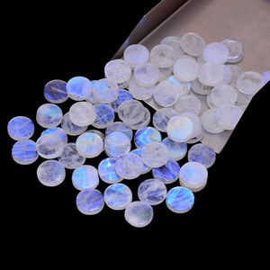 Piedra lunar blanca de 11x3 mm, cabujón redondo tipo moneda, piedra lunar natural con fuego azul arcoíris, gema semipreciosa suelta en forma de disco para joyería. - Product Image 1