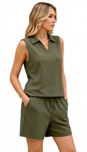 ONETEN APPARELS Conjunto de Pantalones Cortos y Camiseta Polo con Capucha para Mujer, Atuendo Casual de Invierno de Dos Piezas, Cintura con Cordón, 100% Forro Polar de Poliéster - Product Image 4