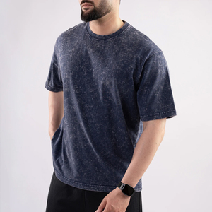 Camiseta de Algodón Lavado para Hombre, Manga Corta, Cuello Redondo, Corte Regular, Color Sólido Informal, Transpirable, Tejido de Punto Jersey - Product Image 1
