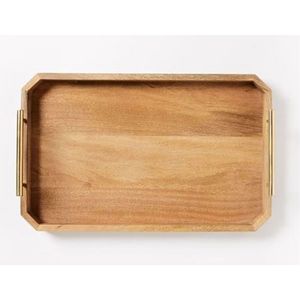 Luxury Rectangle Teak Wood Serving <b>Tray</b> with Gold Brass Handles <b>Large</b> Solid Wood Ottoman Decorative <b>Tray</b> for Hotel Restaurant - Product Image 6