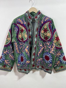<b>Green</b> Floral Paisley Embroidered <b>Velvet</b> Winter Stand <b>Jacket</b> <b>Women</b> Handmade Suzani Boho Ethnic Vintage Designer Outerwear - Product Image 4