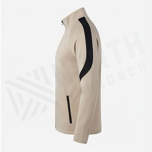 Survêtement beige pour homme, manches longues, col montant, fermeture éclair sur le devant, vêtements de sport décontractés avec poches latérales, tenue d'automne - Product Image 3