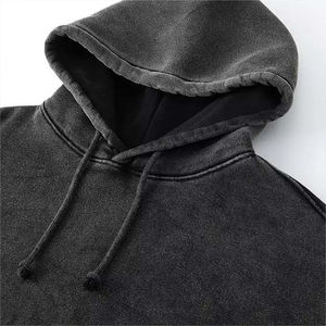Sweat à capuche homme oversize vintage en polaire épaisse de polyester, uni, personnalisable, effet délavé et vieilli - Product Image 5