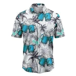 เสื้อเชิ้ตฮาวายแขนสั้นผู้ชาย ลายต้นปาล์มและมหาสมุทร ผ้าโพลีเอสเตอร์ระบายอากาศได้ดี เหมาะสำหรับวันหยุดฤดูร้อน - Product Image 5