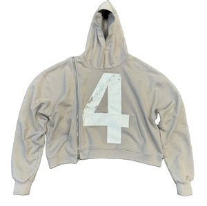 2025 High Quality Customized Side Zipper <b>Zip</b> up Vintage Washed Screen Printed Loose Boxy Oversized Zipper <b>Pocket</b> Man <b>Hoodie</b> - Product Image 1