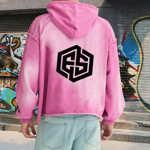 Sudadera con capucha de manga larga con lavado ácido a la moda más vendida para hombre, sudadera informal de gran tamaño, tela polar 400GSM desgastada - Product Image 3