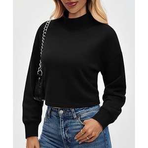 Custom Logo Women Winter Fleece Oversized <b>Pullover</b> <b>Jumper</b> Long Sleeves Drop Shoulder Mock Neck 100% Cotton Sweatshirt Top - Product Image 4