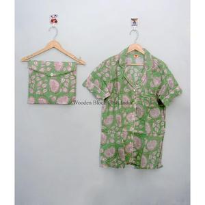 Conjunto de pijama de algodón indio con estampado floral para mujer y hombre, conjunto de pijama corto para verano, pijama de moda para mujer, personalizado. - Product Image 3