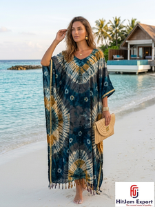 Vestido Kaftan para Mujer con Estampado Tie Dye Personalizado, Tela Suave, Ropa de Playa de Verano, Diseño Moderno, Fabricante y Proveedor OEM ODM - Product Image 6