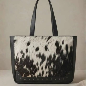 Sac fourre-tout en cuir véritable avec broderie couleur unie et fermeture éclair, sac à main pour femme LHTB-0027 - Product Image 1