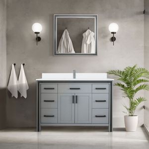 48 Pollici. Mobile bagno grigio scuro ampio con piano in marmo colato e altezza 34 pollici Specchio 22 Pollici Mobili da Bagno Profondi - Product Image 2