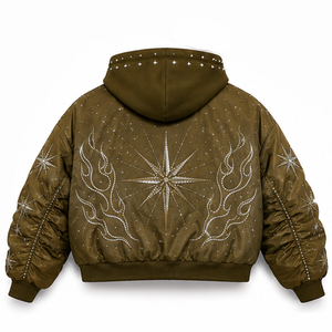 Custom Hooded Puffer Bomber <b>Jacket</b> Diamond Trim Quilted <b>Winter</b> Casual Fashion Zip Up Outerwear For Unisex Comfort Wear - Product Image 2