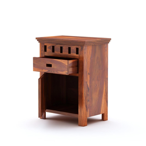 Mesa Auxiliar de Madera de Teca Tallada a Mano, Diseño Artístico Inteligente, para Dormitorio, con 1 Cajón y Almacenamiento en Gabinete - Product Image 4