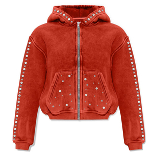 Top Custom Men's cotton blended Hoodies Distressed Acid Washed Print Oversized <b>Zip</b> Boxy Fit Streetwear Rhinestone Men's Hoodie - Product Image 3
