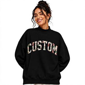 Sudadera de Manga Larga con Cuello Alto para Mujer, Diseño Floral Personalizado OEM, Estampado de Letras, Talla Grande, Mezcla de Poliéster/Algodón, Ropa Casual - Product Image 1