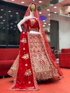 Velvet Bridal <b>Lehenga</b> Choli Embroidered Wedding Dress for Women Festive Indian Outfit With Dupatta - Product Image 4