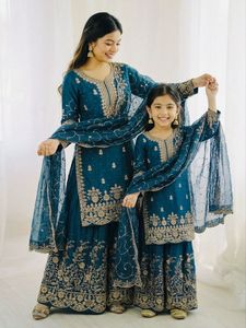 Ensemble Kurti en soie brodée GMY avec palazzo et dupatta, entièrement cousu, prêt à porter, vêtements ethniques pour femmes et enfants - Product Image 5