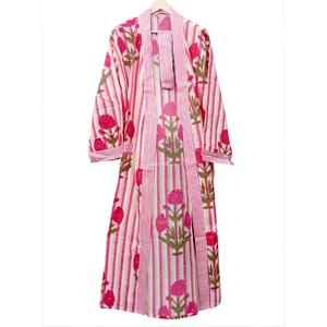 Robe de chambre femme en coton à rayures, coupe kimono décontractée, col en V, avec ceinture, longueur intégrale, pour la maison et la plage - Product Image 4