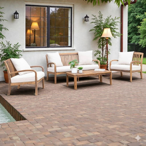 Conjunto de Muebles de Patio de Madera para Exteriores con Cojines Impermeables y Estructura de Madera de Teca para Muebles de Hogar - Product Image 6