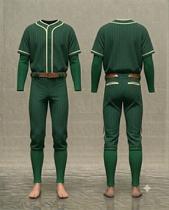 Ensemble uniforme de baseball rayé vert pour hommes, maillot à manches courtes, pantalon avec ceinture et poches, coupe régulière, vêtements toutes saisons - Product Image 1